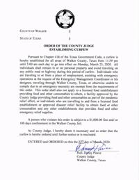 County Judge issues curfew amid first positive test County Judge issues curfew amid first positive test